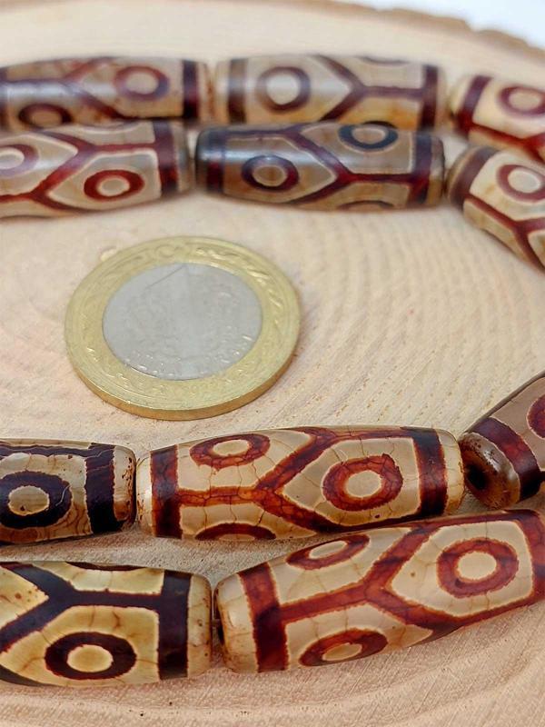 6 Göz Tibet Akik Taşı Silindir Kesim 10x30mm/adet (45794-1) - Image 1