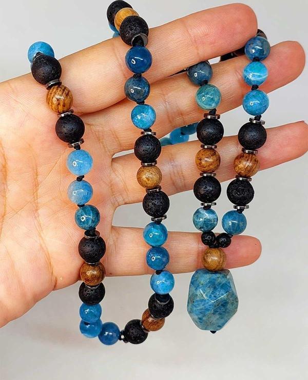 Apatit - Hematit - Lav Taşı & Venge Ağacı Tasarım Unisex Kolye (44355) - Image 1