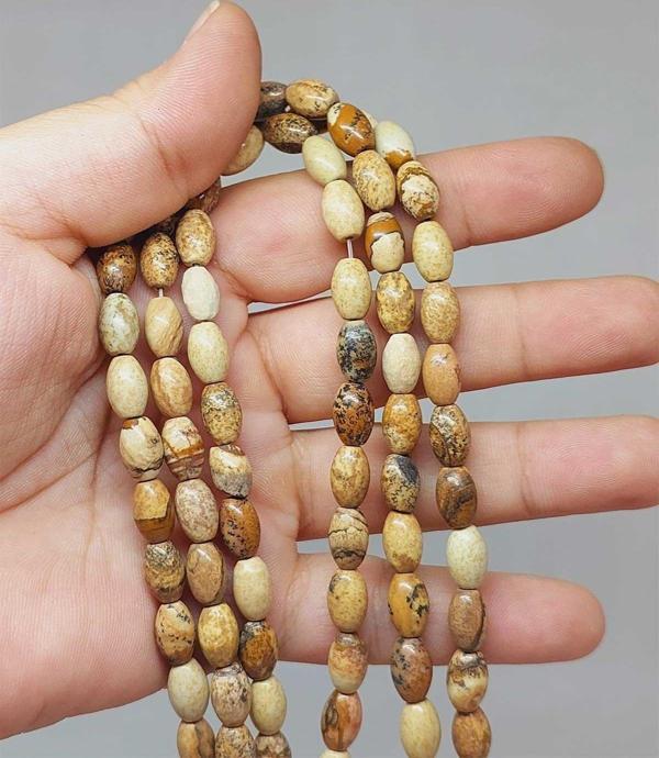 Bileklik Boy Jasper Taşı Arpa Kesim Yarım Dizi 6*8.5mm (49982) (18CM UZUNLUĞUNDADIR) - Image 1