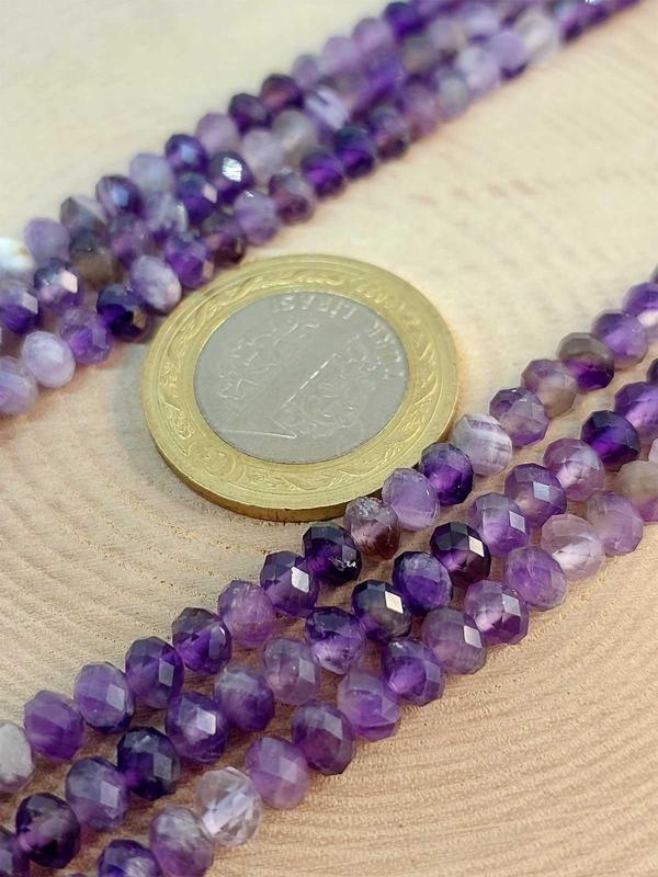 Bileklik Boy Ametist Taşı Rondela Faset Kesim Yarım Dizi 3*4.5mm (45234) (18CM UZUNLUĞUNDADIR) - Image 1