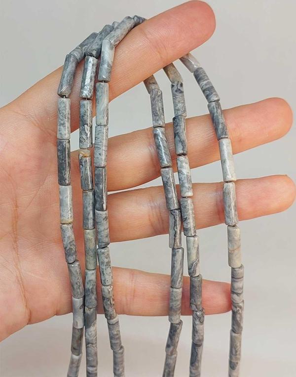 Bileklik Boy Jasper Taşı Silindir Kesim 4x12.5mm Yarım Dizi (49380) (18CM UZUNLUĞUNDADIR) - Image 1