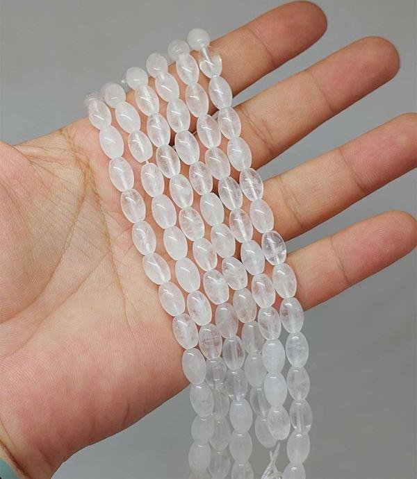 Bileklik Boy Kristal Kuvars Taşı Arpa Kesim Yarım Dizi 6*8.5mm (51118) (18CM UZUNLUĞUNDADIR) - Image 1