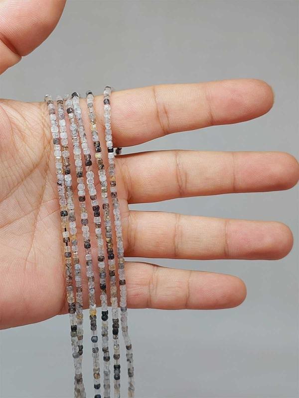 Bileklik Boy Beril Taşı (RUTİL KUVARS) Küp Şekilli Dizi 2mm (51128) Yarım Dizi (17CM UZUNLUĞUNDADIR) - Image 1