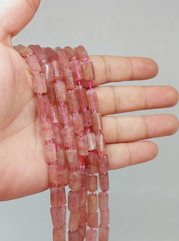 Bileklik Boy Çilek Kuvars Taşı 6x10mm Yarım Dizi (49912) (18CM UZUNLUĞUNDADIR) - Image 1