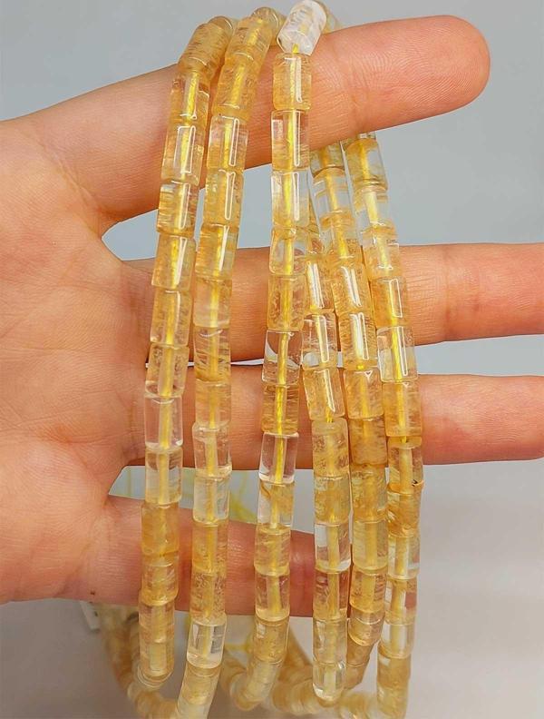 Bileklik Boy Golden & Rutil Kuvars Taşı Silindir Kesim 5.5x7.5mm Yarım Dizi (18CM UZUNLUĞUNDADIR) - Image 1