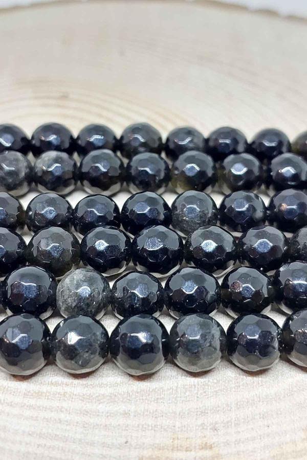 Bileklik Boy Golden & Siyah Obsidyen Taşı Faset Kesim Yarım Dizi 8mm (18CM UZUNLUĞUNDADIR) - Image 1