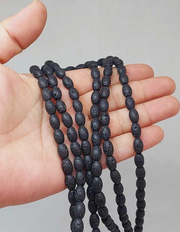 Bileklik Boy Lav Taşı Arpa Kesim Yarım Dizi 6*8.5mm (49970) (18CM UZUNLUĞUNDADIR) - Image 1