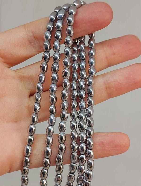 Bileklik Boy Hematit Taşı Arpa Kesim Yarım Dizi 4*5.5mm (49640) (18CM UZUNLUĞUNDADIR) - Image 1