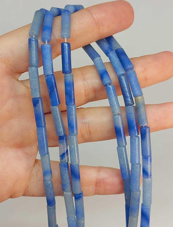 Bileklik Boy Mavi Aventurin Taşı Silindir Kesim 4x12.5mm Yarım Dizi (49398) (18CM UZUNLUĞUNDADIR) - Image 1