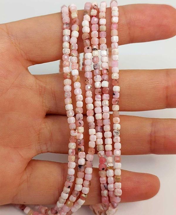 Bileklik Boy Pembe & Beyaz Opal Taşı Küp Şekilli Dizi 2.5mm (45310) Yarım Dizi (17CM UZUNLUĞUNDADIR) - Image 1