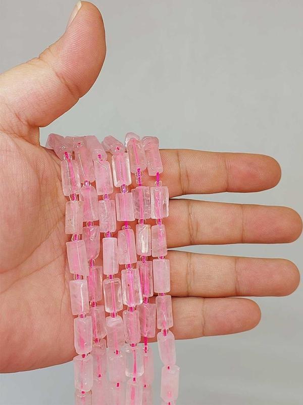 Bileklik Boy Pembe Kuvars Taşı 7x12mm Yarım Dizi (49944) (18CM UZUNLUĞUNDADIR) - Image 1