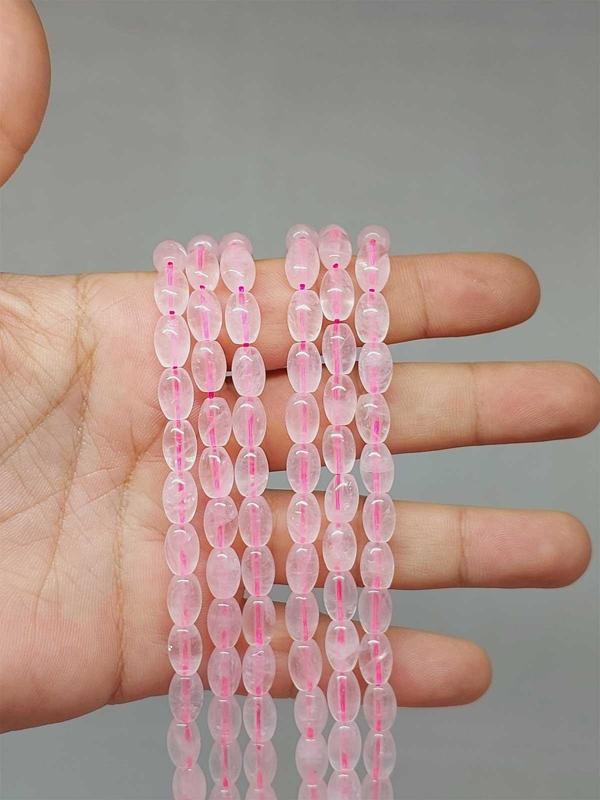 Bileklik Boy Pembe Kuvars Taşı Arpa Kesim Yarım Dizi 6*8.5mm (51114) (18CM UZUNLUĞUNDADIR) - Image 1