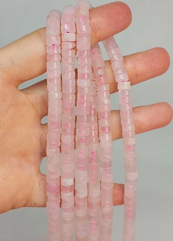 Bileklik Boy Pembe Kuvars Taşı Şekilli 3x6mm Yarım Dizi (49358) (18CM UZUNLUĞUNDADIR) - Image 1