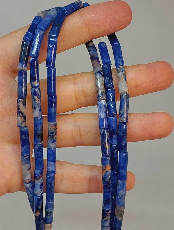 Bileklik Boy Sodalit Taşı Silindir Kesim 4x12.5mm Yarım Dizi (49364) (18CM UZUNLUĞUNDADIR) - Image 1