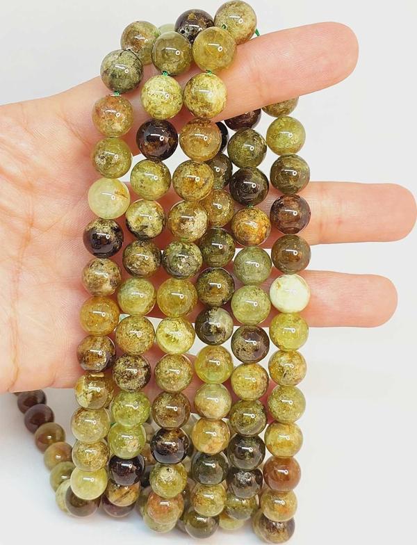 Bileklik Boy Yeşil Alacalı Lal (GRANAT) (GARNET) Taşı Yarım Dizi 8mm (49230) (18CM UZUNLUĞUNDADIR) - Image 1
