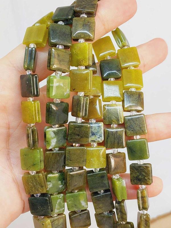 Bileklik Boy Yeşim Taşı Yandan Oyuklu Kare Kesim 10x10mm Yarım Dizi (49554) (18CM UZUNLUĞUNDADIR) - Image 1