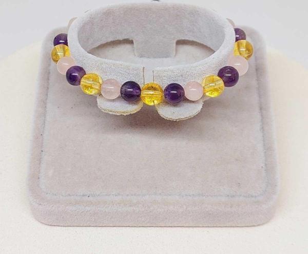 Çocuk Tasarım Bileklik - Ametist & Pembe Kuvars & Sitrin 6mm (52402) - Image 1