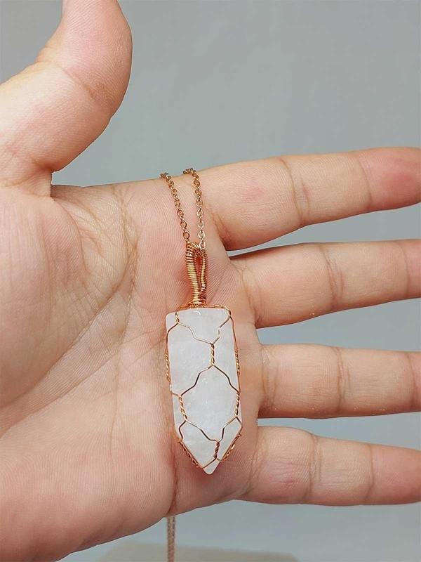 Kristal Kuvars Bakır Malzemeli El Örgüsü Özel Pandül Sarkaç (Kolye Ucu) (51340) - Image 1