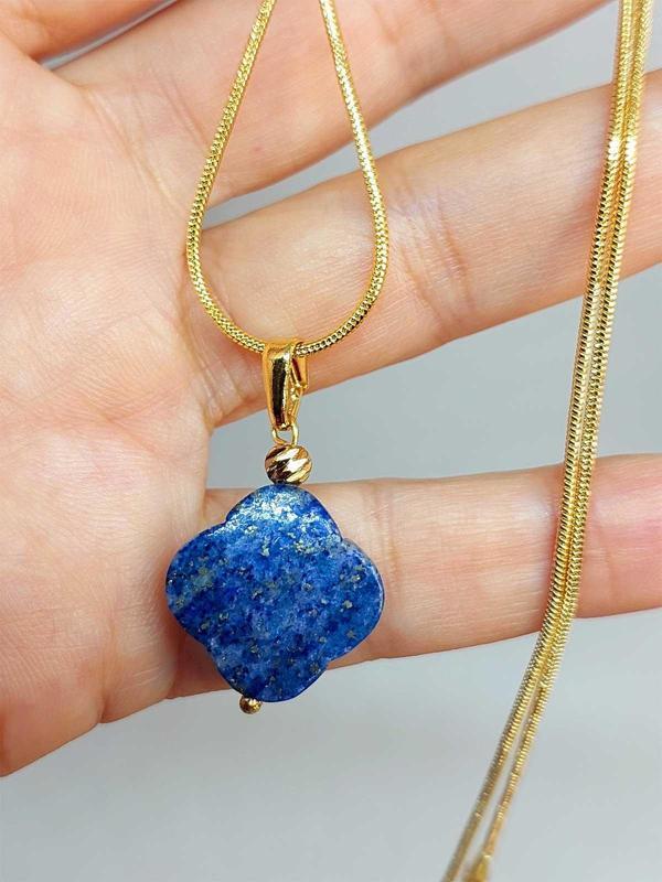 Lapis Taşı Kolye Ucu Yonca Temalı Altın Kaplama Zincirli (49800) - Image 1