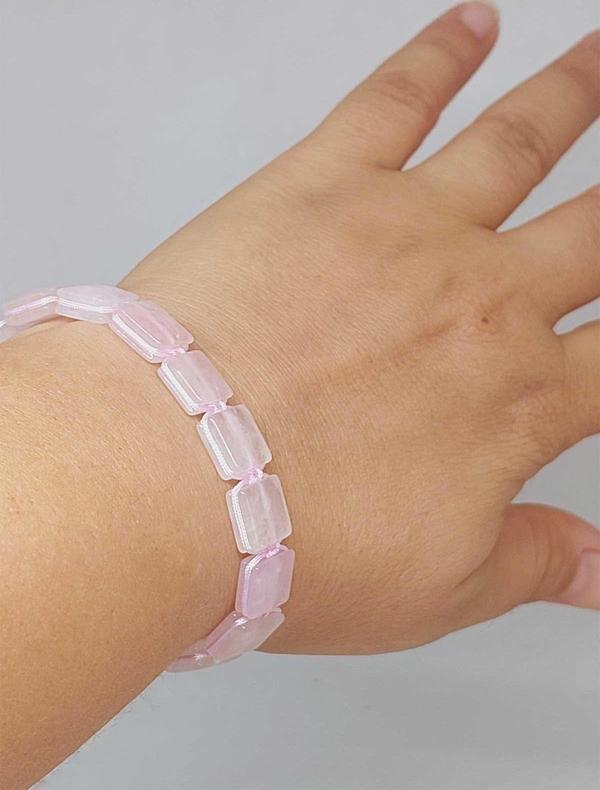 Pembe Kuvars Taşı Makrome Tasarım Bileklik (51584) - Image 1