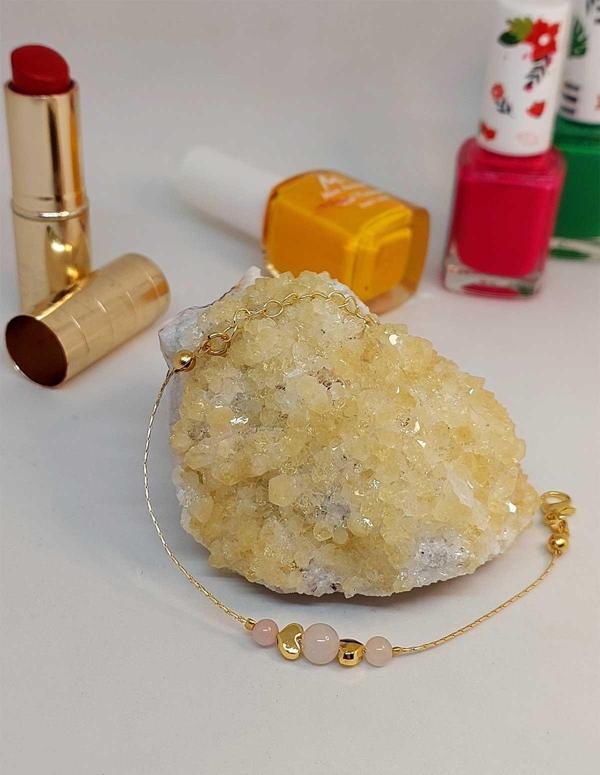 Pembe Kuvars Taşı Tasarım Bileklik (49858) - Image 1