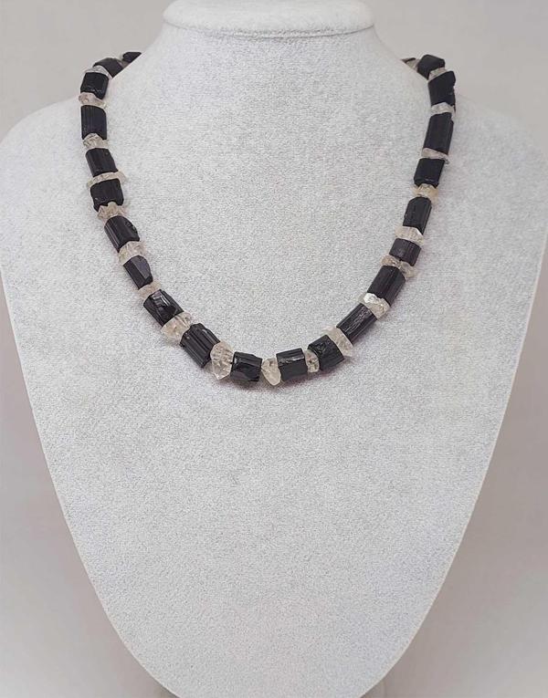 Turmalin & Herkimer Kuvars Taşı Ham Parçalar Otantik Kolye (51328) - Image 1