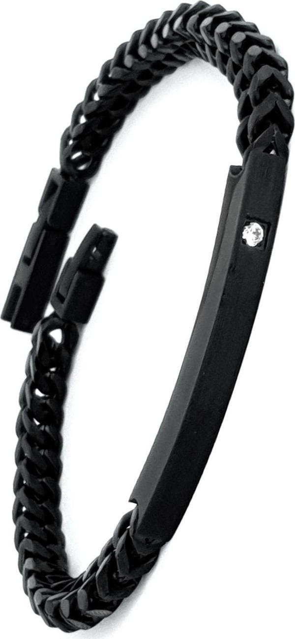 Zirkon Taş Detaylı Siyah Rodajli Tasarım Erkek Çelik Bileklik - Image 1