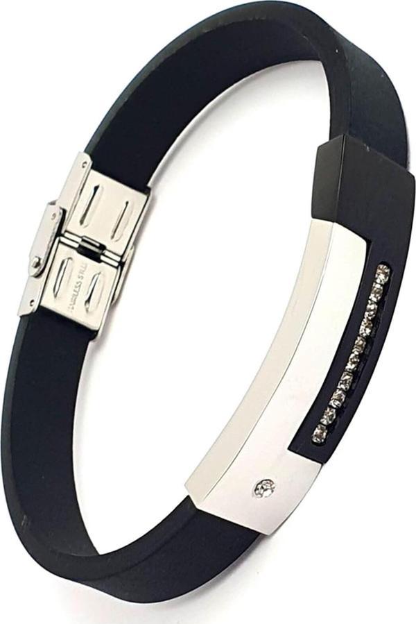 Taş Detaylı Çelik Silikon Tasarım Bileklik - Image 1