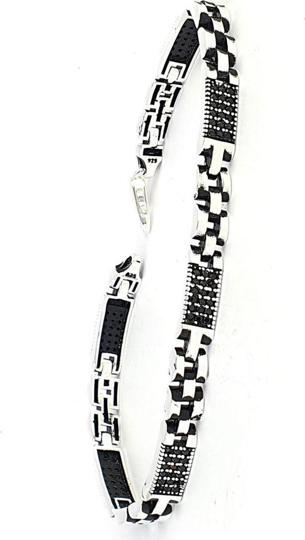 Oniks Taş Detaylı 925Ayar Gümüş Erkek Bileklik - Image 1