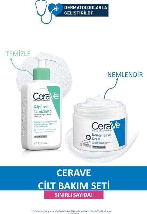 CeraVe Köpüren Temizleyici 236 Ml + Nemlendirici Krem Kavanoz 340 Gr. 2'li Set - Image 1