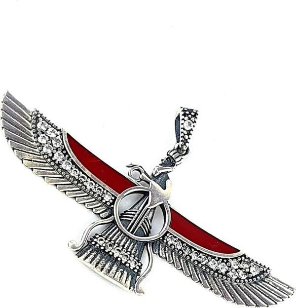 Mine İşçiliği Zirkon Taş Detaylı 925Ayar Gümüş Tasarım Kartal Kolye Ucu - Image 1