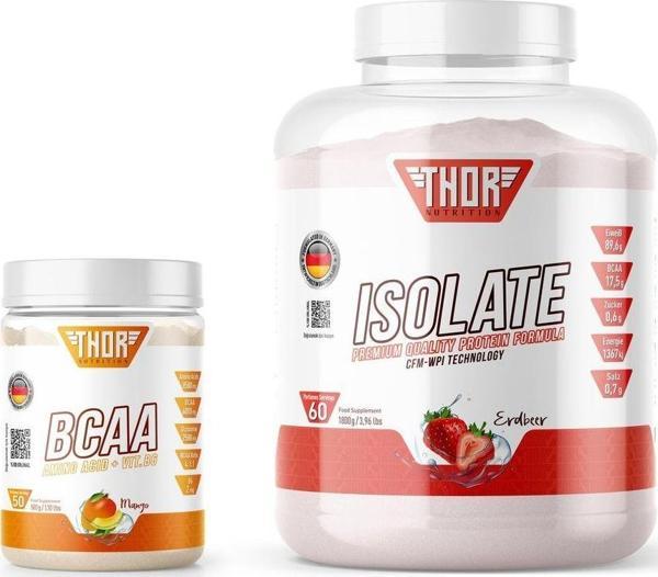 Thor Nutrition 1,8Kg Izole Protein 60 Servis Çilek Aromalı - 500 Gr Bcaa 50 Servis 5 Hediye - Image 1