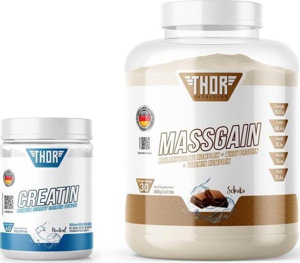 Thor Nutrition 3Kg Massgaıner 30 Servis Çikolata Aromalı + Creatine 60 Servis Aromasız + 5 Hediye - Image 1