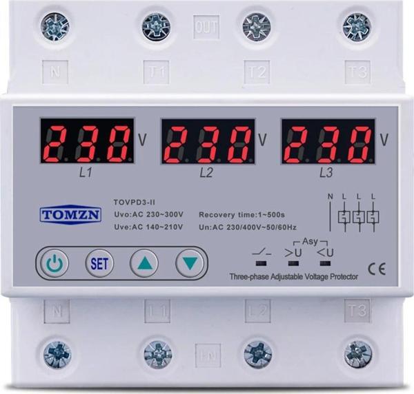 Tomzn Voltaj Koruma Rölesi Koruyucu Röle 220V 63A 3 Fazlı - Ev Tipi Trifaz - Image 1