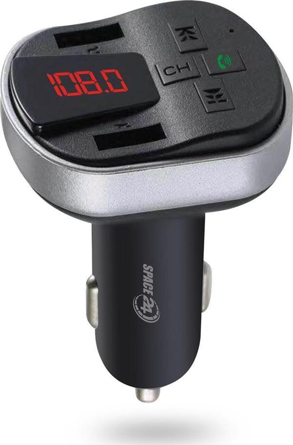 Space24 SP121 Bluetooth Dahili Mikrofon USB AUX TF Kart Çakmaklık Girişli FM Transmitter Siyah - Image 1