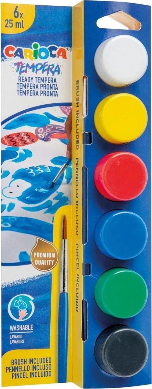 Lino CARİOCA TEMPERA SULUBOYA SÜPER YIKANABİLİR 6*25 ML 6 RENK KARIŞIK - Image 1