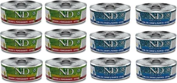 N&D Kitten 12 Adet(6 adet tavuk-Nar 6 adet balık)yavru Yaş Mama 12x80 Gr - Image 1