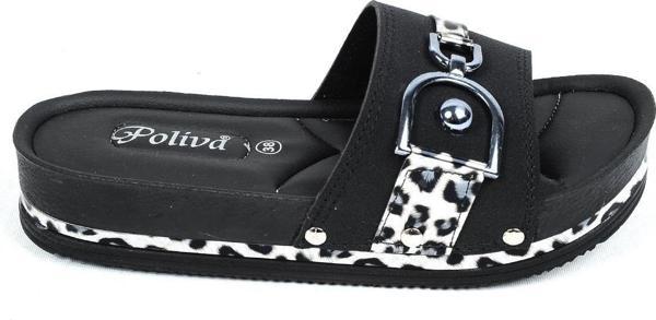 Poliva 1510 Siyah Leopar Kadın Düz Terlik - Image 1