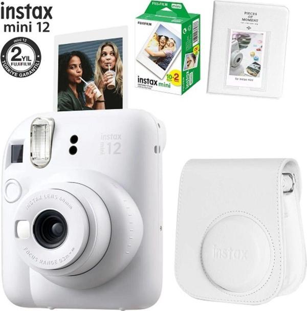 Instax Mini 12 Beyaz Fotoğraf Makinesi 20Li Film Ve Pvc Albümlü Çantalı Seti 1 - Image 1