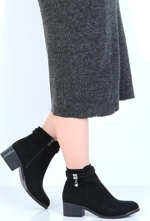 Ayakcenter 23-8019 Kösem Siyah Süet 5Cm Topuklu Kadın Bot - Image 1