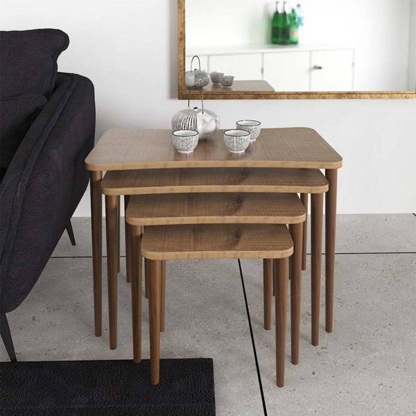 Enda Home Erendiz 5li Ahşap Ayaklı Orta Sehpa ve Zigon Sehpa Seti XL Ceviz - Image 1