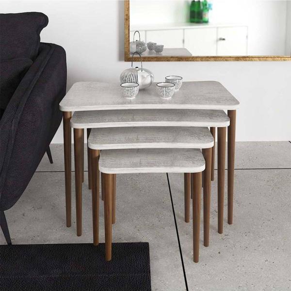 Enda Home Erendiz 5li Ahşap Ayaklı Orta Sehpa ve Zigon Sehpa Seti XL Kristal - Image 1