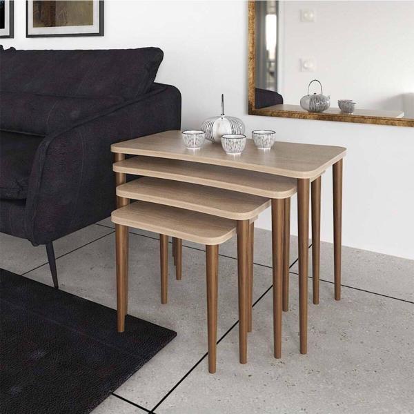 Enda Home Erendiz 5li Ahşap Ayaklı Orta Sehpa ve Zigon Sehpa Seti XL Sonomo - Image 1