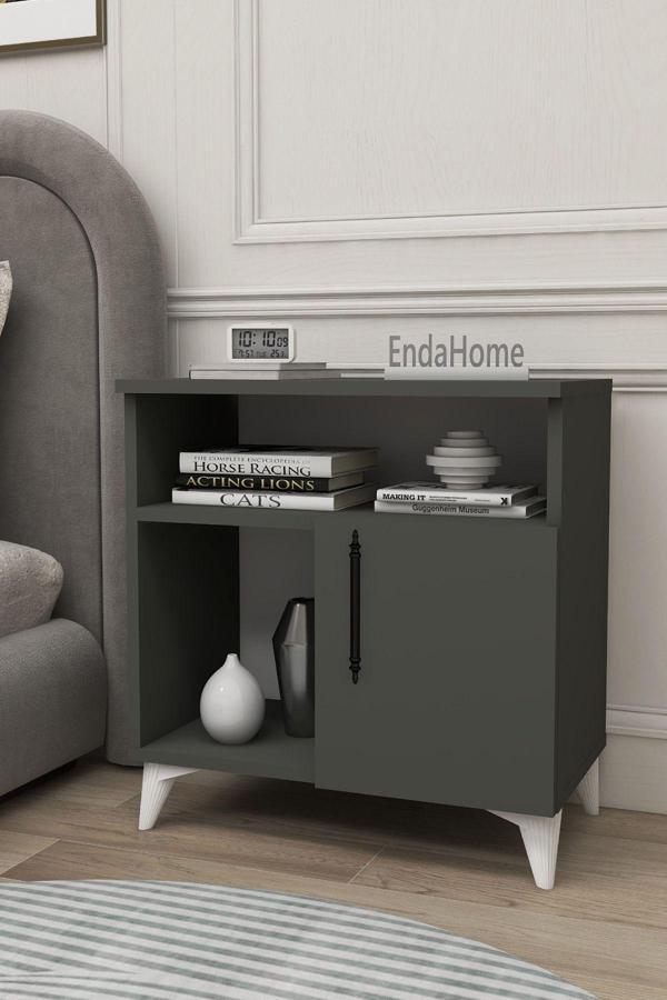 Enda Home Kommen Tek Kapaklı 2 Bölmeli Komodin Antrasit - Image 1