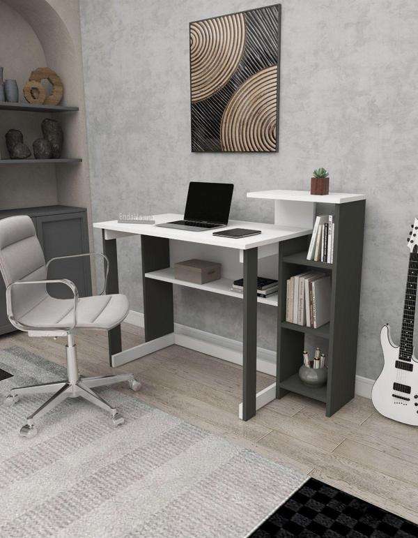 Enda Home Saye 5 Raflı Kitaplıklı Çalışma Masası Antrasit - Beyaz - Image 1