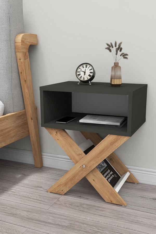 Enda Home X Ayaklı Dergilikli Başucu Komodin Yan Sehpa 33x43 cm - Image 1