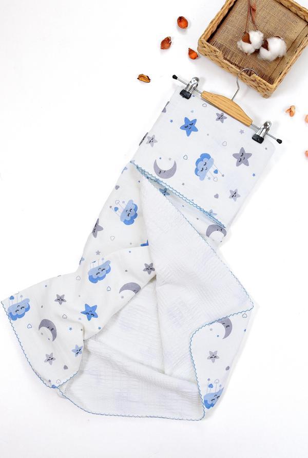 Erkek Bebek Çift Katlı Müslin Pike Kundak Battaniye, Puset Öryüsü STL6692 - Image 1