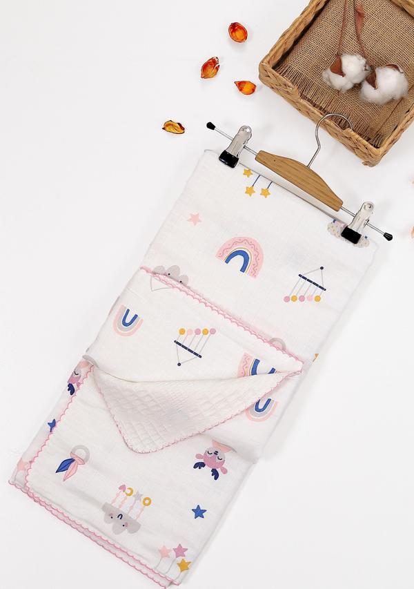 Kız Bebek Çift Katlı Aydede Bulut Müslin Pike Kundak Battaniye, Puset Öryüsü STL6689 - Image 1