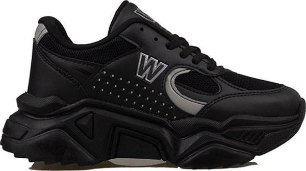Trend Adımlar Siyah Worting Kadın Kalın Taban Sneaker - Image 1