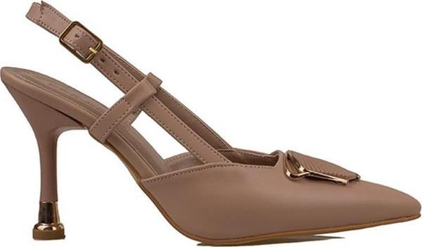 Trend Adımlar Kahverengi Sivri Burun Tokalı Kadın Klasik Ayakkabı - Image 1